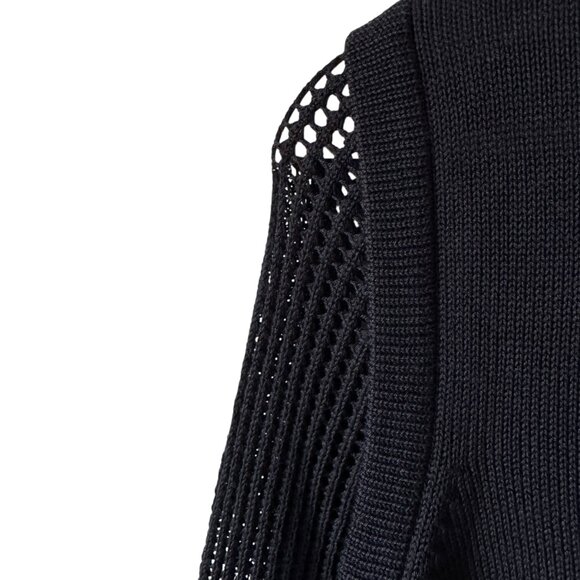 Escada Cardigan Sweater Gold Zipper READ Crochet Open Knit Collar Sleeves Hem - Picture 10 of 16